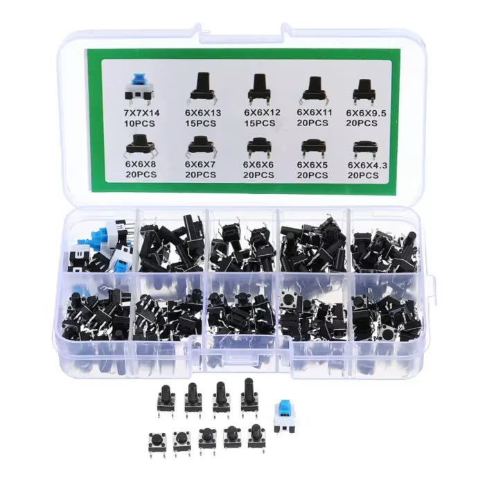 180Pcs. Micro Tactile Push Button Switch Kit (10 Shaft Size)