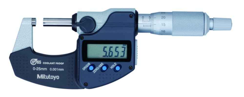Mitutoyo 293-240-30 Coolant Proof LCD Micrometer, Ratchet Stop, 0-25mm Range, 0.001mm Graduation, +/-0.001mm Accuracy, Without SPC