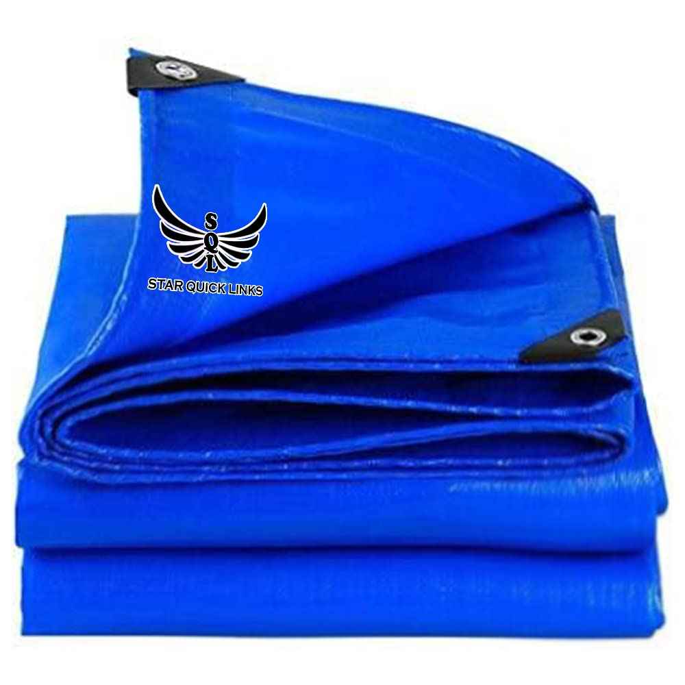 Blue (110 GSM) Tarpaulin Sheet Waterproof Heavy Duty, Poly Trap with Aluminium Eyelets, Multipurpose Ideal for Roof, Truck, Rain, Outdoor or Sun (12 FT X 15 FT)