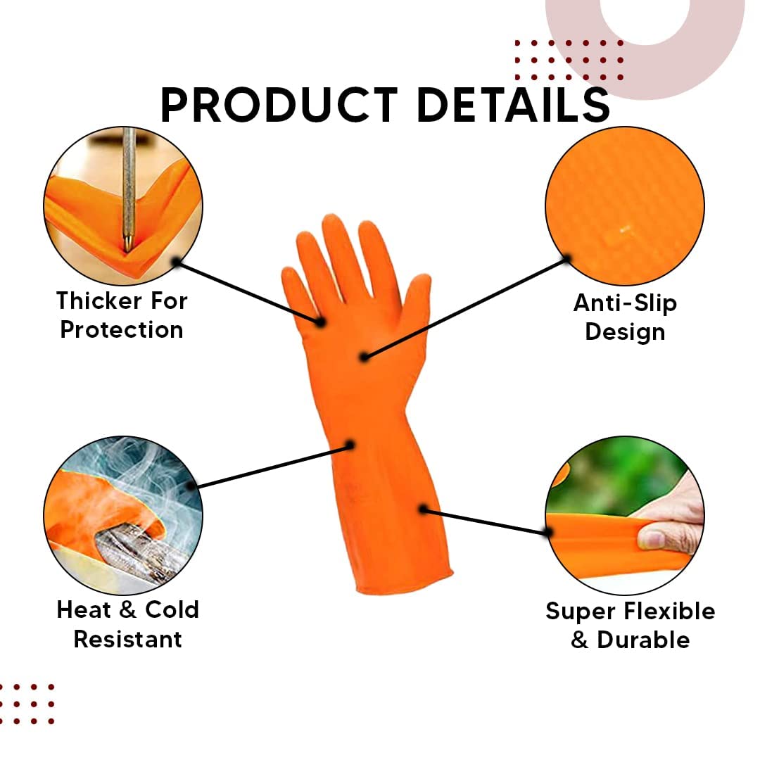 Robustt Heavy Duty Rubber Hand gloves (1 Pair) for Dishwashing, gardening, kitchen cleaning