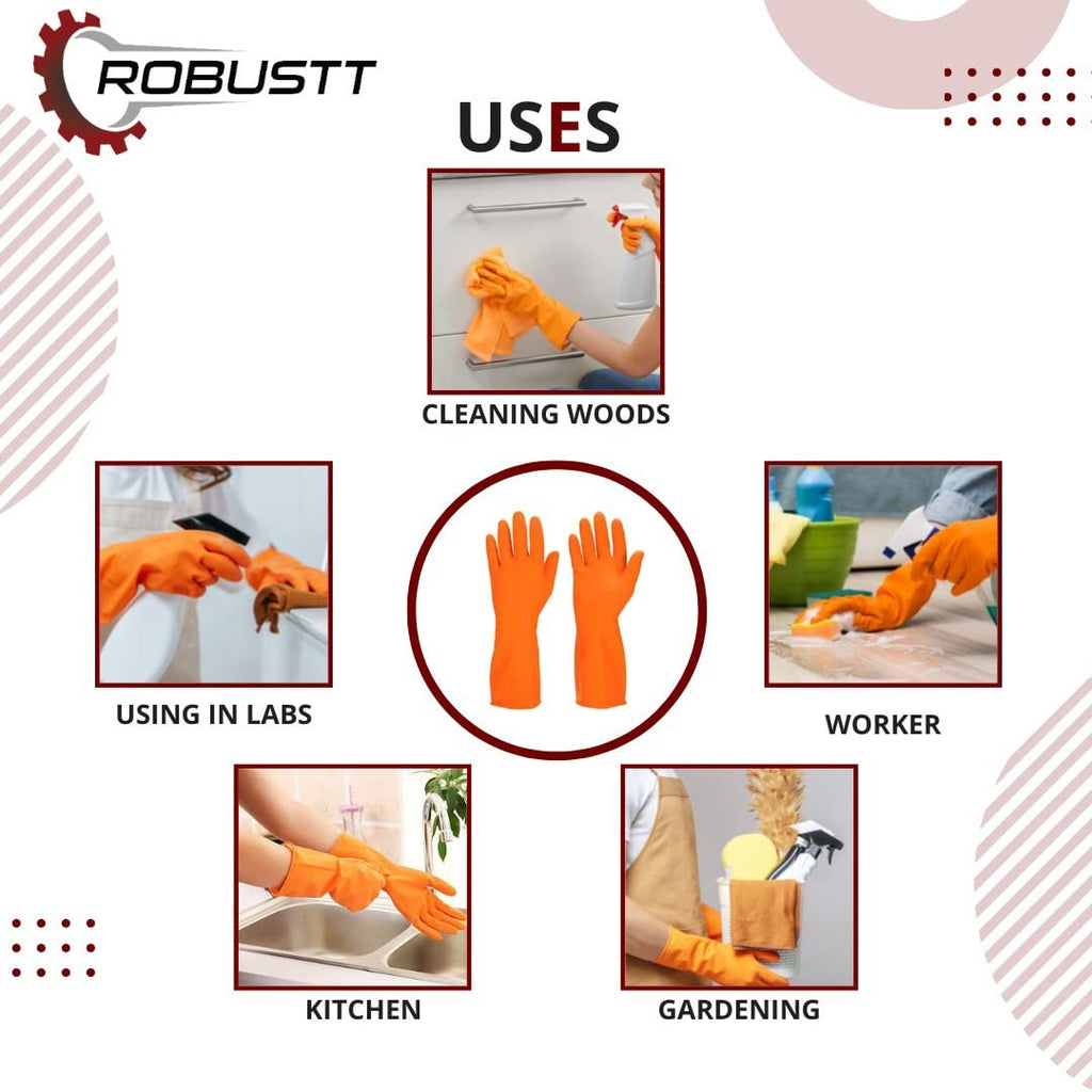 Robustt Heavy Duty Rubber Hand gloves (1 Pair) for Dishwashing, gardening, kitchen cleaning