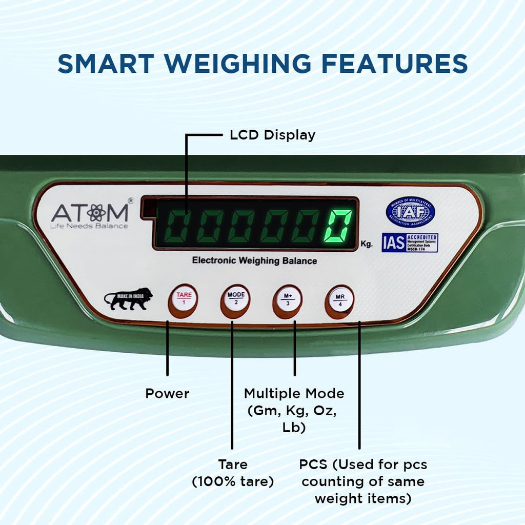 ATOM ALISTON K1 Series Digital Kitchen Weighing Scale 10 kg, Electronic Weight Machine with LCD Display for Baking, Cooking, Food & Diet, SF-400/A121. 6Months Warranty (Colour May Vary)