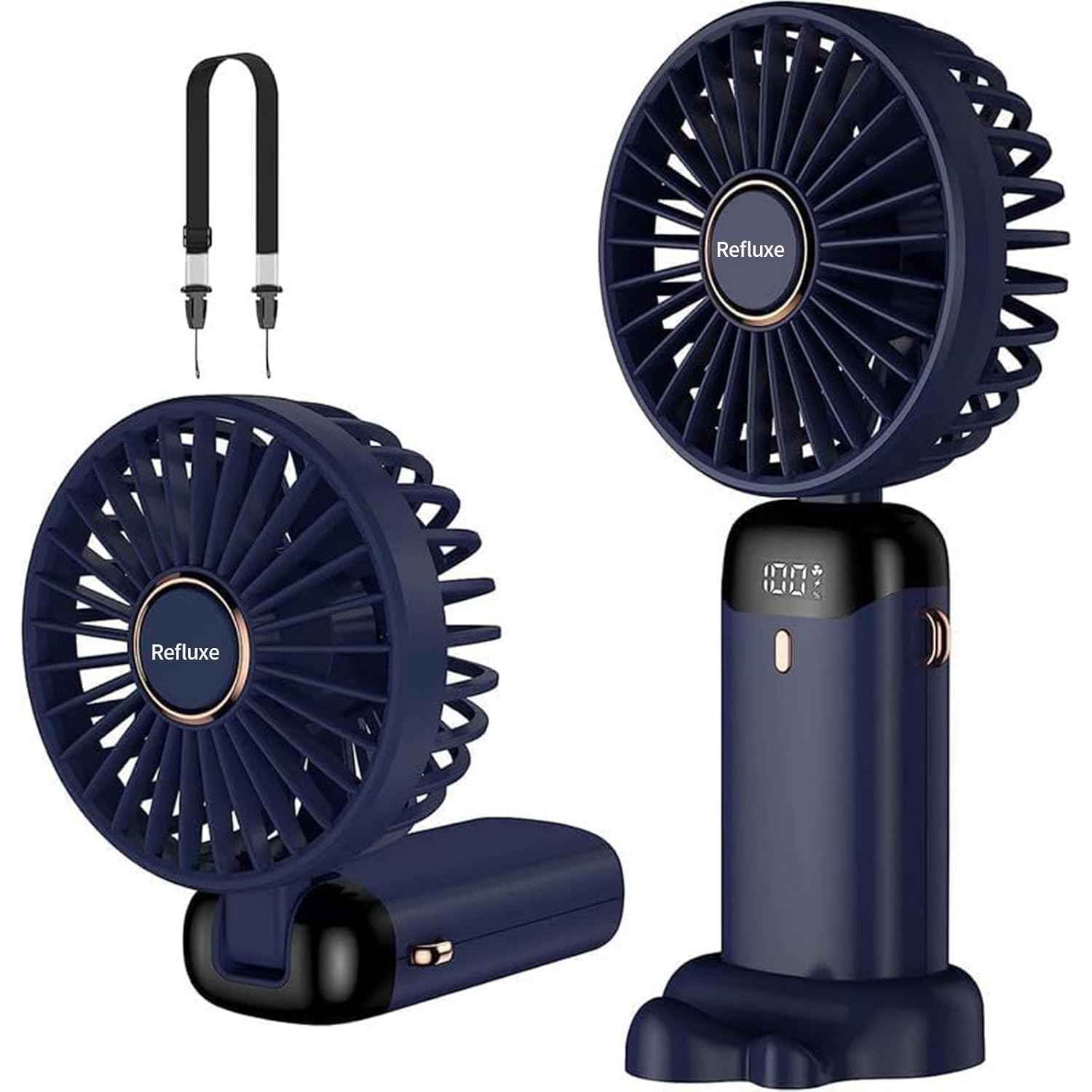 Handheld Fan, USB Rechargeable Mini Portable Fan, Small 5 Speed Pocket Fan with Lanyard and Base, Built-in 4200mAh Battery Desk Fan