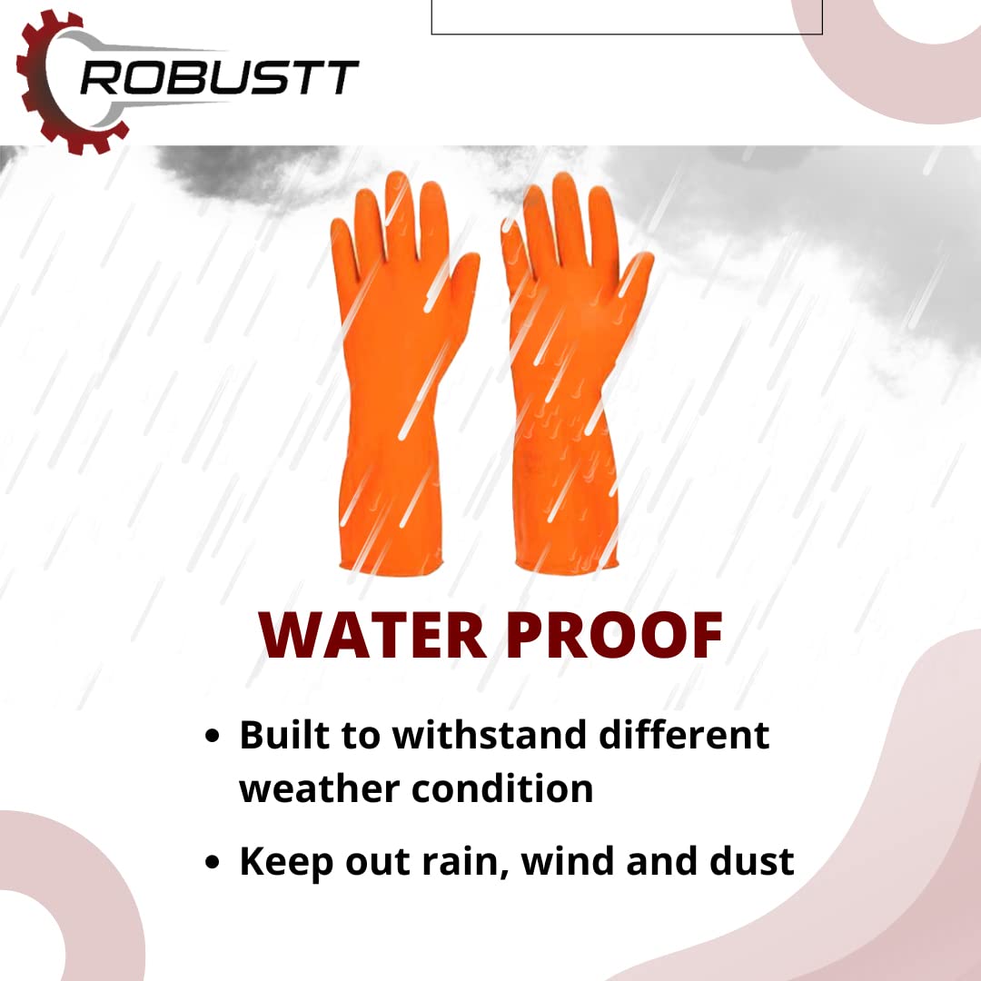 Robustt Heavy Duty Rubber Hand gloves (1 Pair) for Dishwashing, gardening, kitchen cleaning