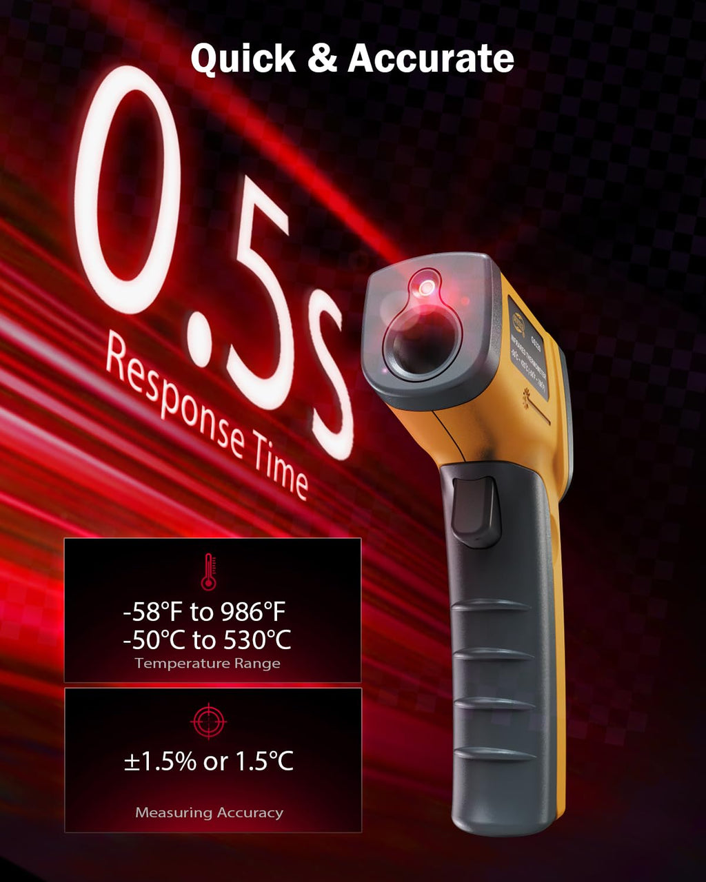 Plastic Infrared Thermometer Gun, Non-Contact Digital Laser Temperature Gun for Kitchen Cooking Food, Grill, Pizza Oven, Candy, Fridge, HVAC