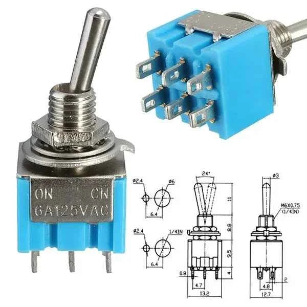Mini Panel Mount DPDT Toggle Switch (Pack of 5)