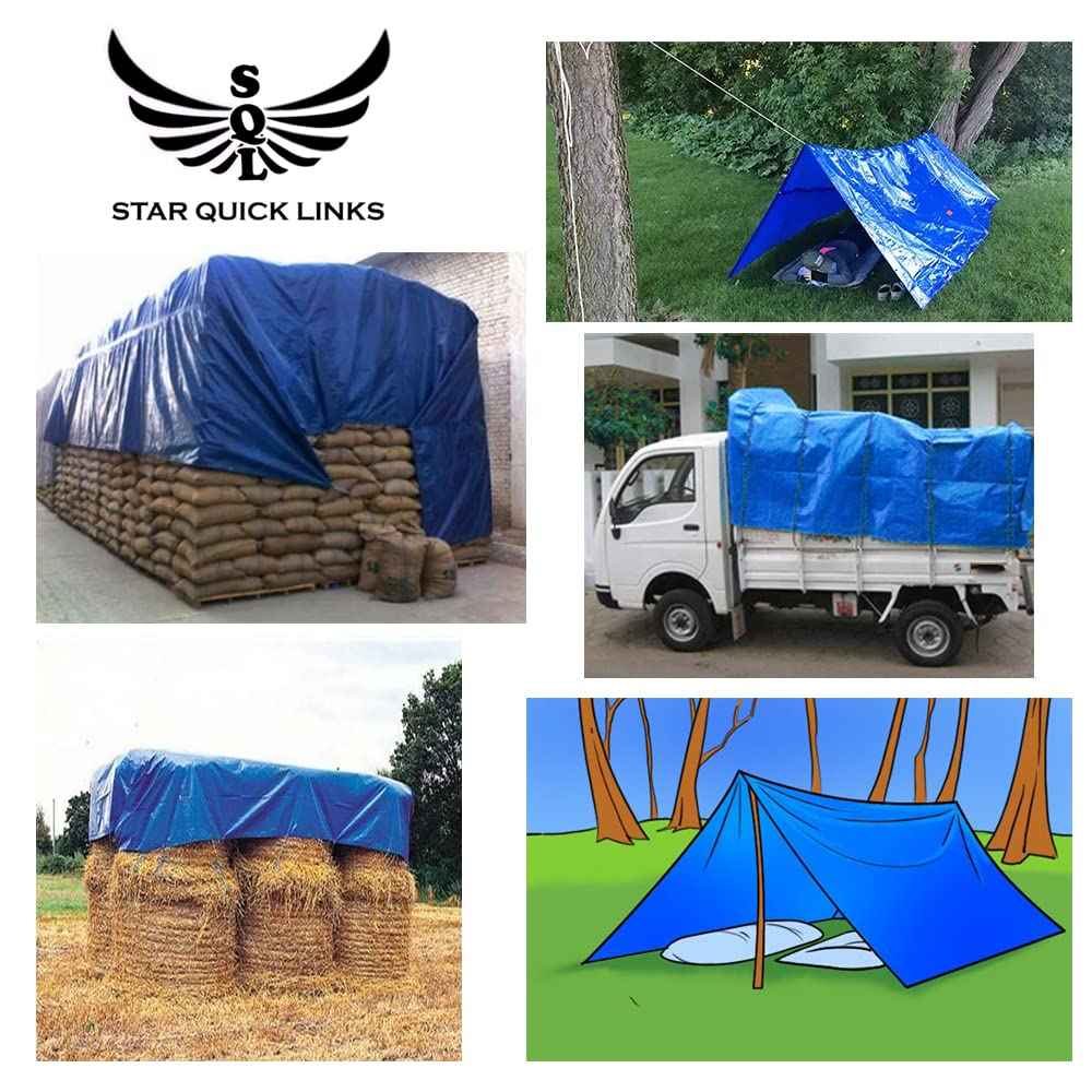 Blue (110 GSM) Tarpaulin Sheet Waterproof Heavy Duty, Poly Trap with Aluminium Eyelets, Multipurpose Ideal for Roof, Truck, Rain, Outdoor or Sun (12 FT X 15 FT)