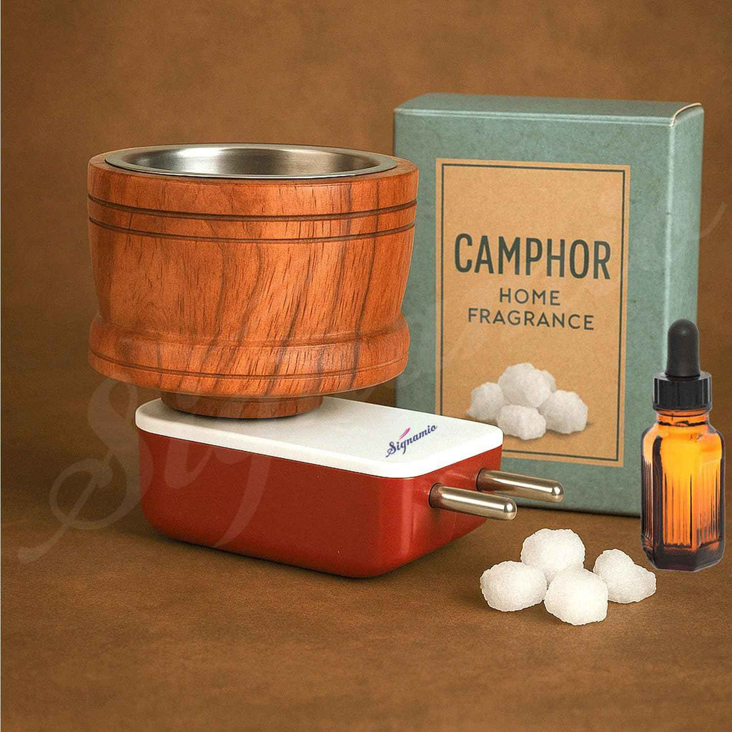 SIGNAMIO® Kapoor Kapur Dani Camphor Karpuram Bakhoor Oud Aroma Oil Diffuser Incense Dhoop Burner Electrical Stand Machine for Home Fragrance Room Freshener -DN-1, Sheesham Wood