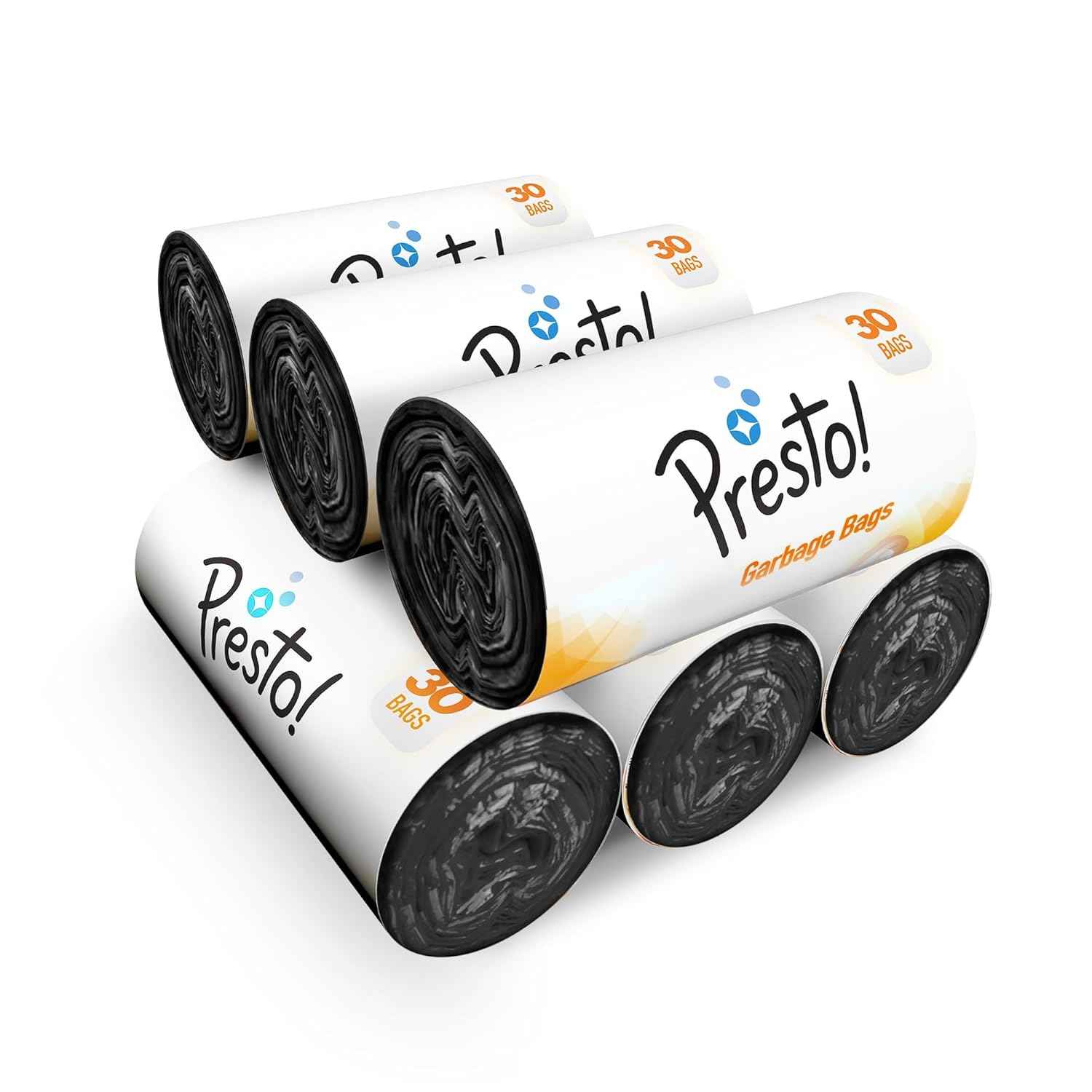 Presto! Garbage Bags | Small | 180 Count | 30 Bags X 6 Rolls | 17 X 19 Inches | For Dry & Wet Waste | Black