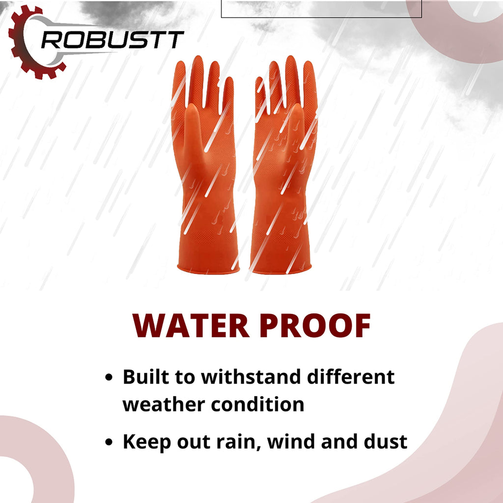 Robustt Heavy Duty Rubber Hand gloves (1 Pair) for Dishwashing, gardening, kitchen cleaning