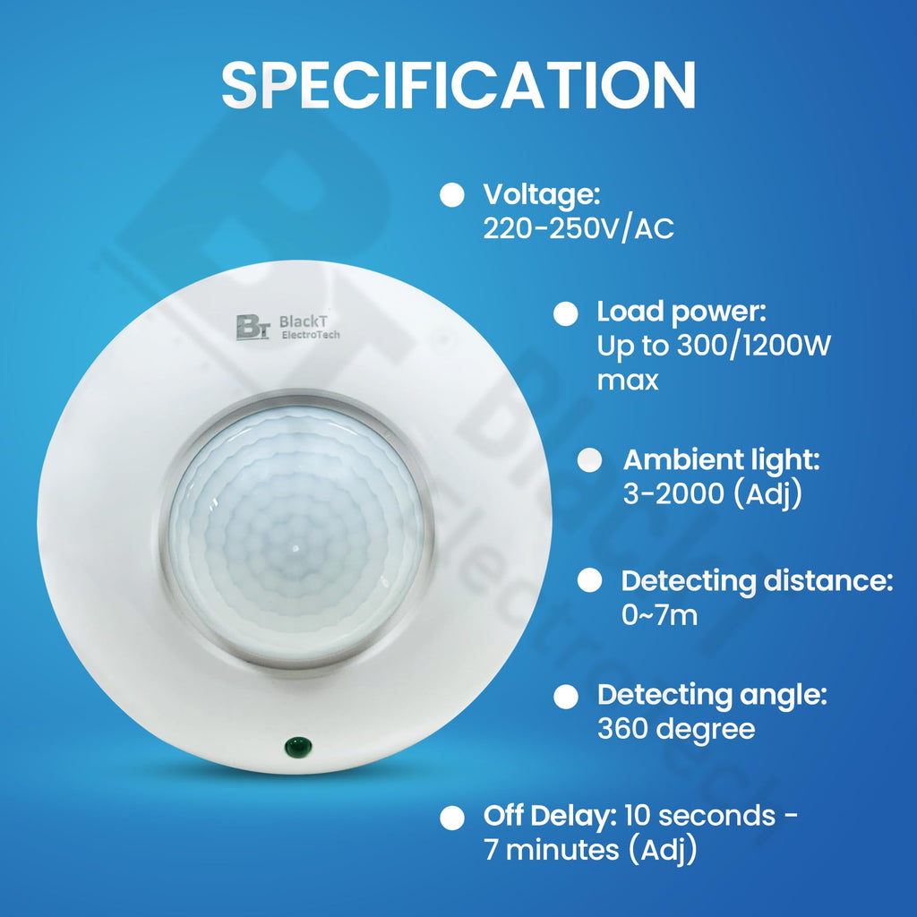 Blackt Electrotech BT31C : PIR Motion Sensor Ceiling Mounted White Round Shape (2-Year Warranty) (Regular)