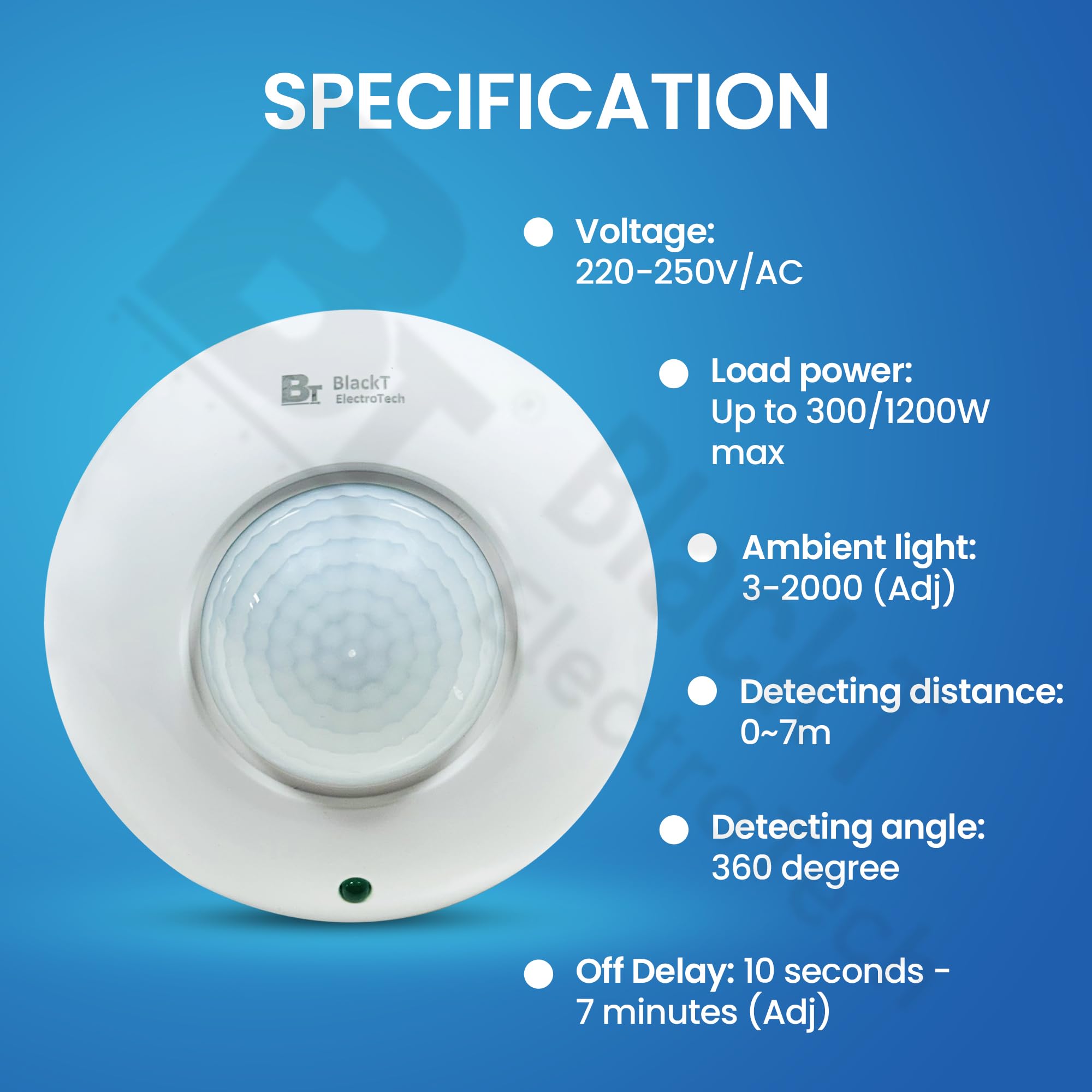 Blackt Electrotech BT31C : PIR Motion Sensor Ceiling Mounted White Round Shape (2-Year Warranty) (Regular)