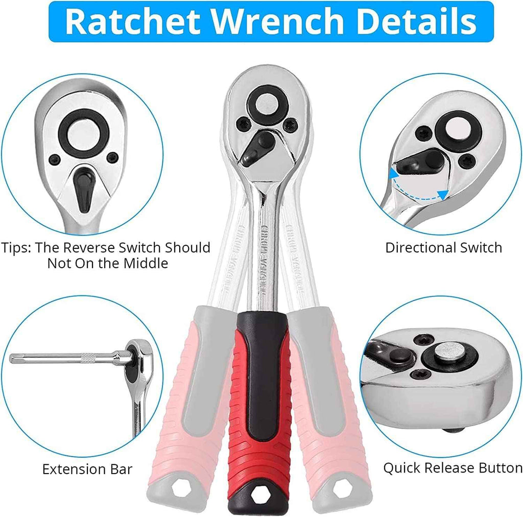 ZSIGNS 46Pcs 1/4 Inch Drive Box End Socket Set,Metric Ratchet Wrench Set With 4-14Mm Cr-V Sockets,S2 Bits,Extension Bars,Mechanic Tool Kits For Household Auto Repair (Black), Chrome Vanadium Steel
