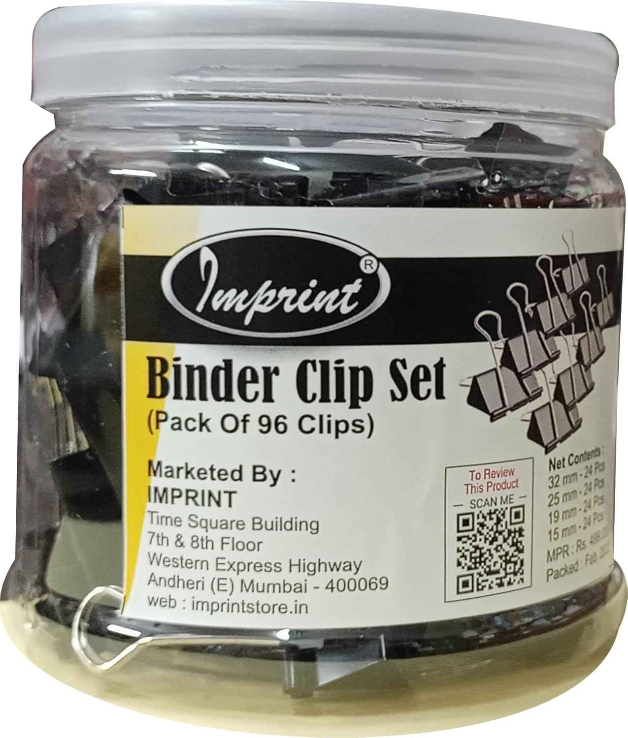 IMPRINT Metal Binder Clips Black Paper Clip 32 25 19 15 MM Binder Clips 24 of Each Size, Total 96 PC's Stationery Binding Supplies for Loose Papers, Files, DIY, Office and School Use