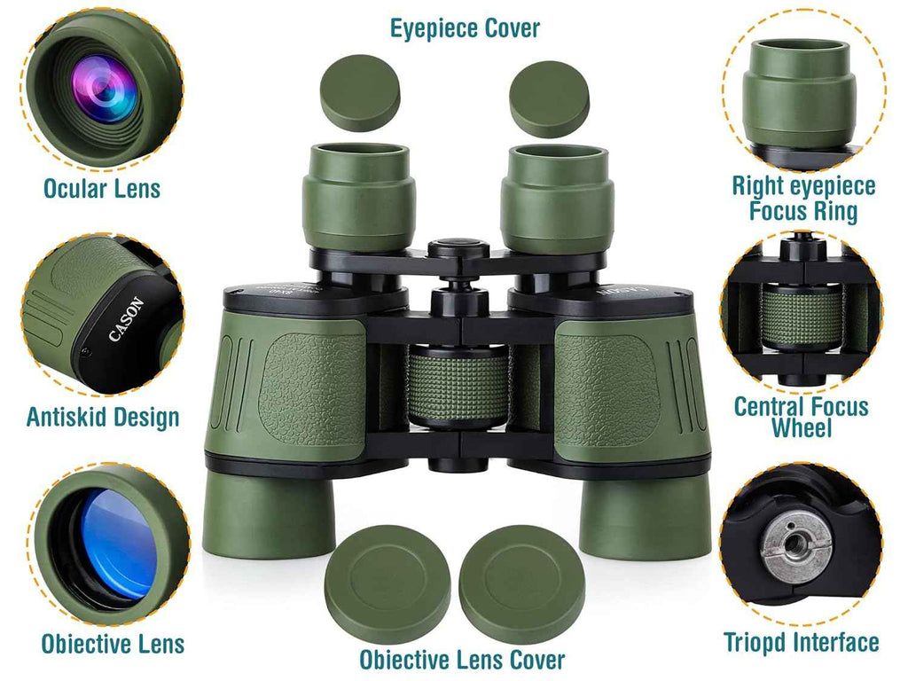 CASON (DEVICE OF C) Professional Telescope Binoculars with Pouch, 8 X 40 HD Vision 8 X Zoom for Adults Long Distance Bird Watching, Sightseeing Wildlife Trekking - Green