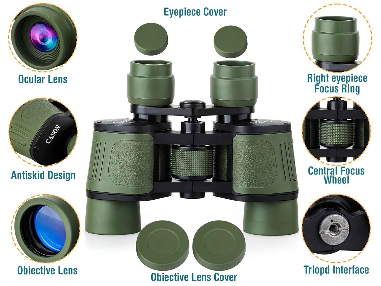 CASON (DEVICE OF C) Professional Telescope Binoculars with Pouch, 8 X 40 HD Vision 8 X Zoom for Adults Long Distance Bird Watching, Sightseeing Wildlife Trekking - Green
