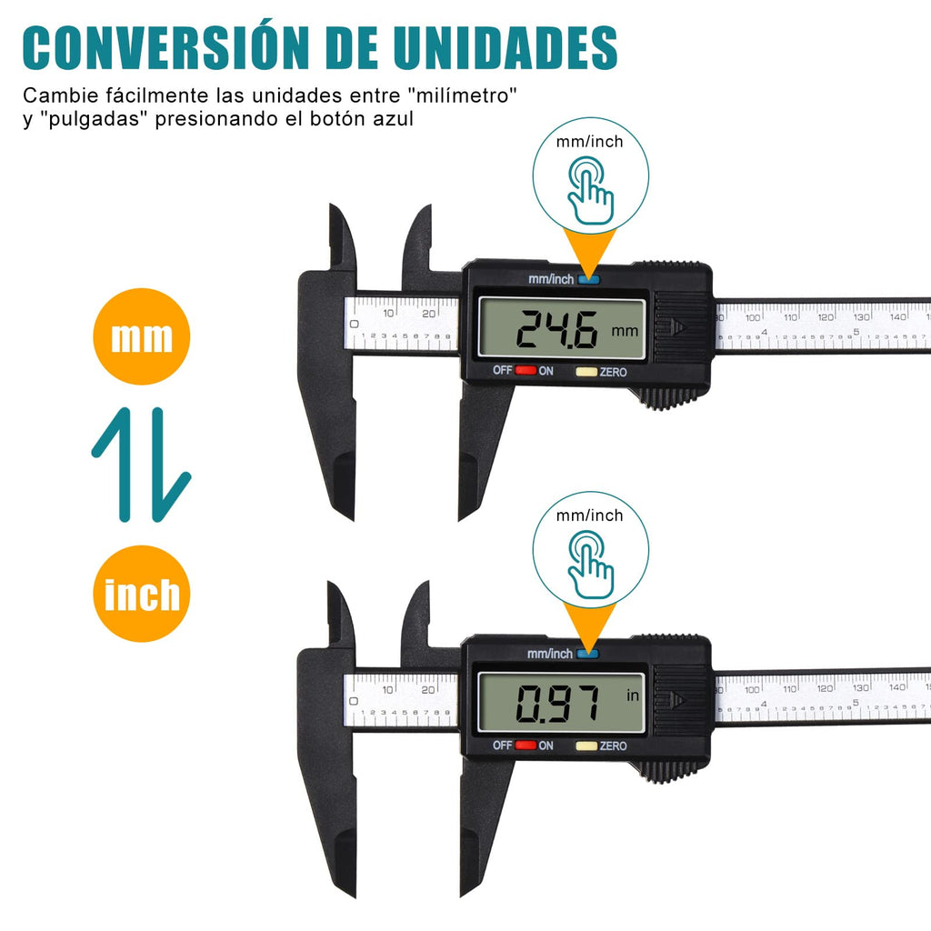 Vinabo Digital Vernier Caliper Classic 150 mm/6 Inches with Large LCD Screen for External, Internal, Depth and Electronic Measuring Tool