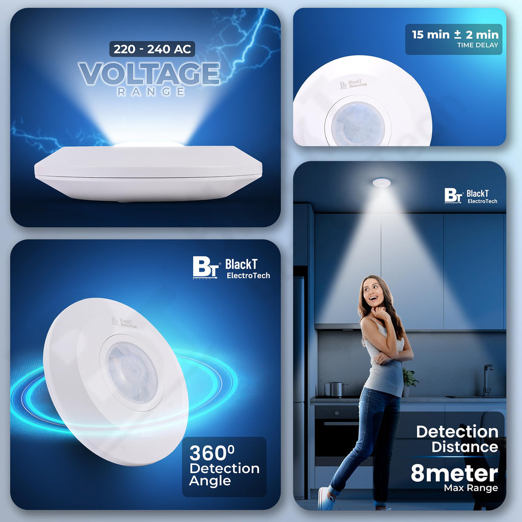 Blackt Electrotech BT31C : PIR Motion Sensor Ceiling Mounted White Round Shape (2-Year Warranty) (Regular)