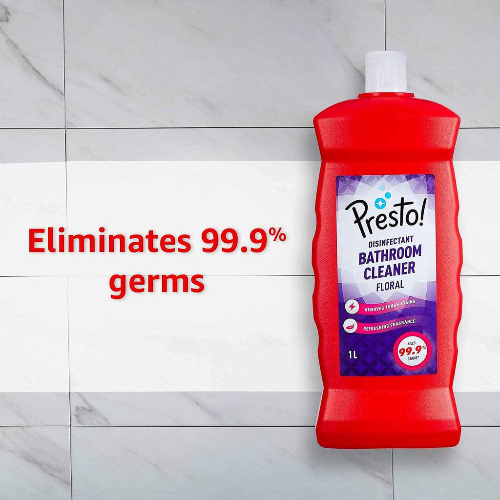 Presto Disinfectant Bathroom Cleaner Liquid | Lemon | 1 Litre | Pack of 1 | Kills 99.99% of Germs | Suitable for Bathroom Floors, Slabs, Tiles, Sinks, Taps
