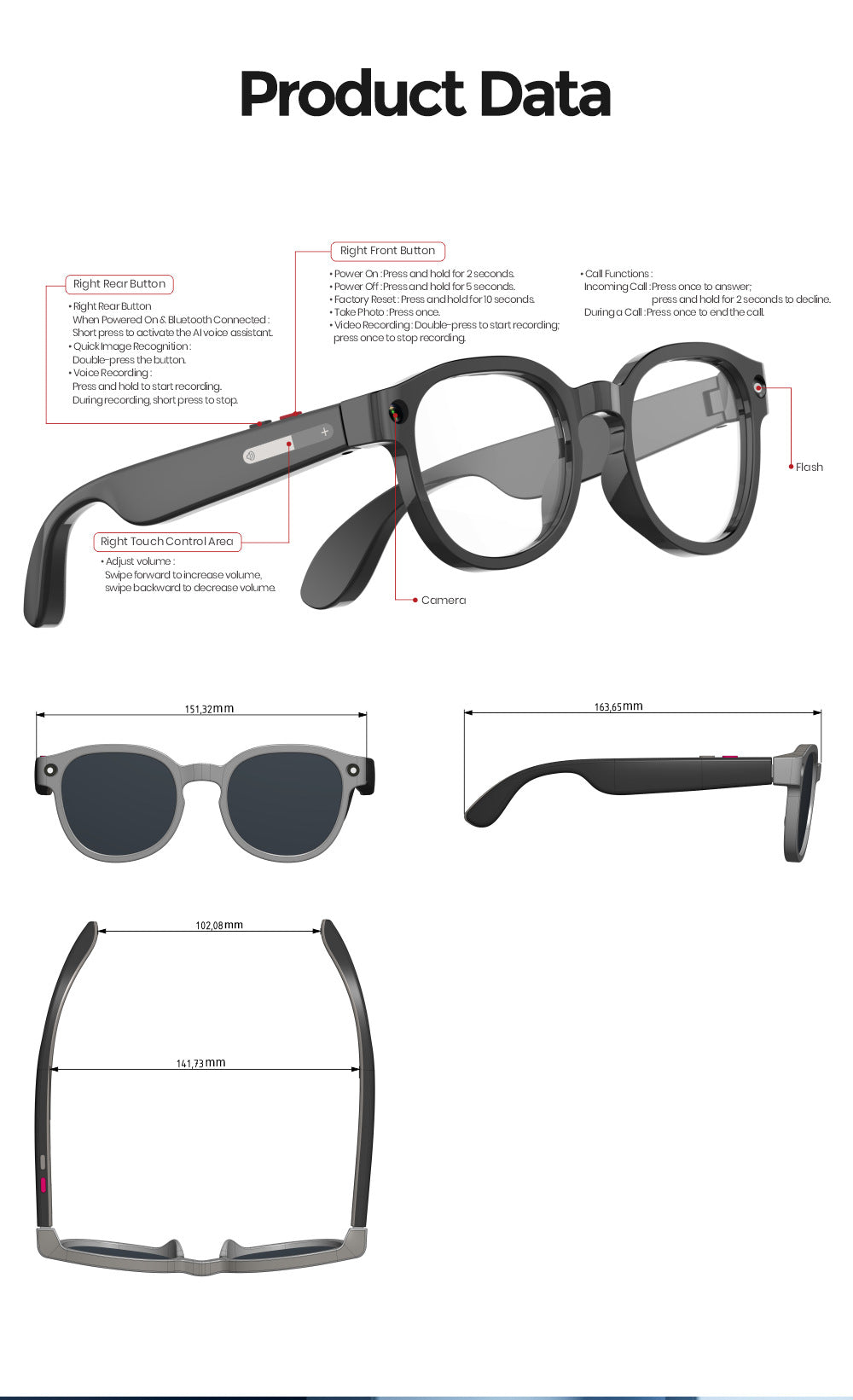 AIMB-S1 AI Smart Glasses with Camera Anti-shake 1080P Video/Audio Translation YB