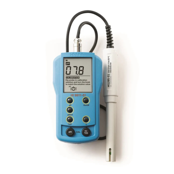 Hanna Instruments HI-9811-51 pH Meter, 0.1 pH Accuracy, 0.1 pH Resolution, 14 pH Max, 70 °C Max