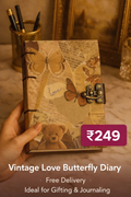 Vintage Love Notebook – Butterfly Theme Memory Journal | Lock Diary | 7×5 Inch | 200 Pages